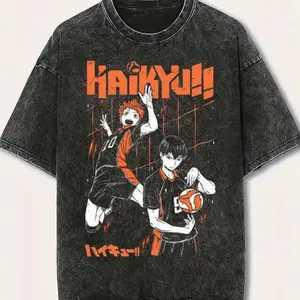 Haikyuu Anime T-Shirt Vintage Wash Oversized | Hinata & Kageyama Volleyball Shirt | Anime Streetwear Tee Gift HCE