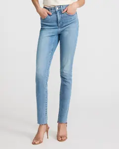 Express High Waisted Light Wash Raw Hem Skinny Jeans