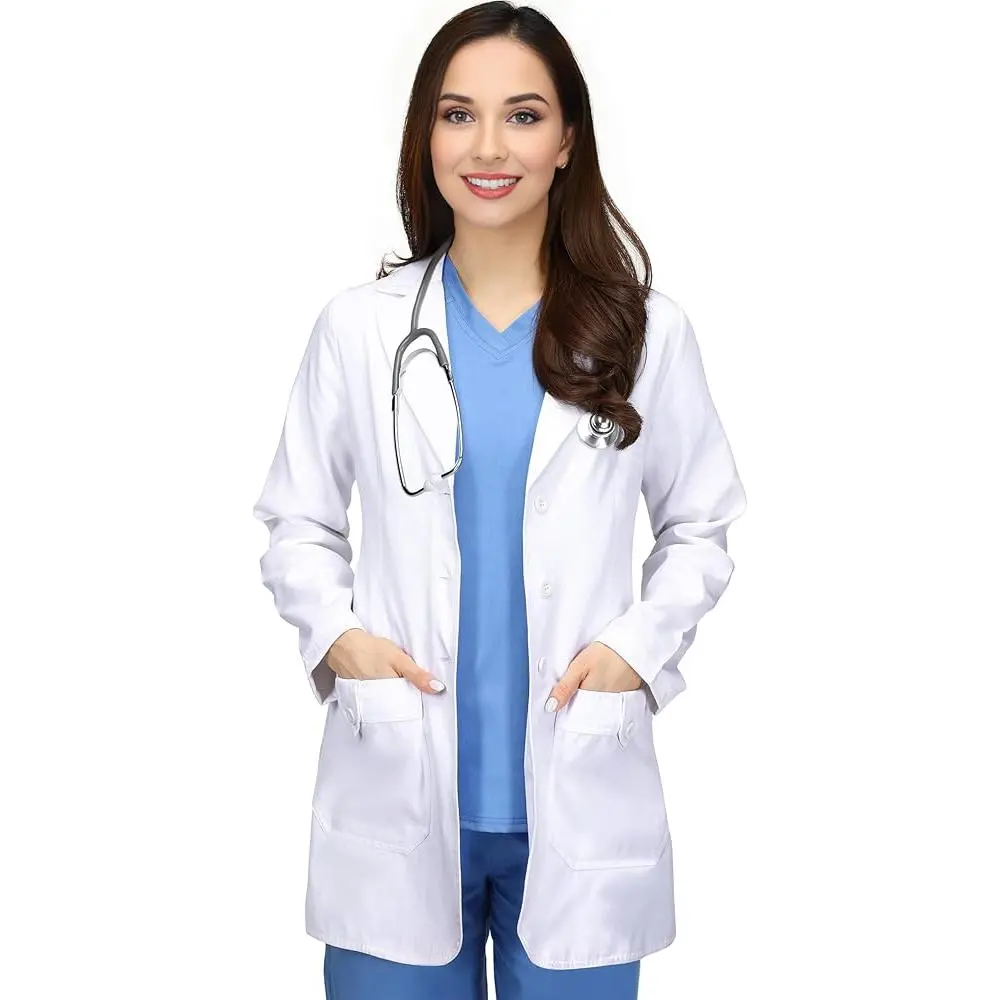 Utopia Wear Women's Essential Fit Mid-Length White X-Large Long Sleeve Collared Fabric Lab Coat with Pockets - Women's Clothes Workwear, Clinical Uniform for Science, Chemistry