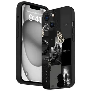 Straight Edge Christian Cross Creative Design Pattern Phone Case for iPhone 16 15 14 Pro Max 13 12 11 XR XS Plus Shockproof Non Slip Military-Grade Protection Silicone Cover