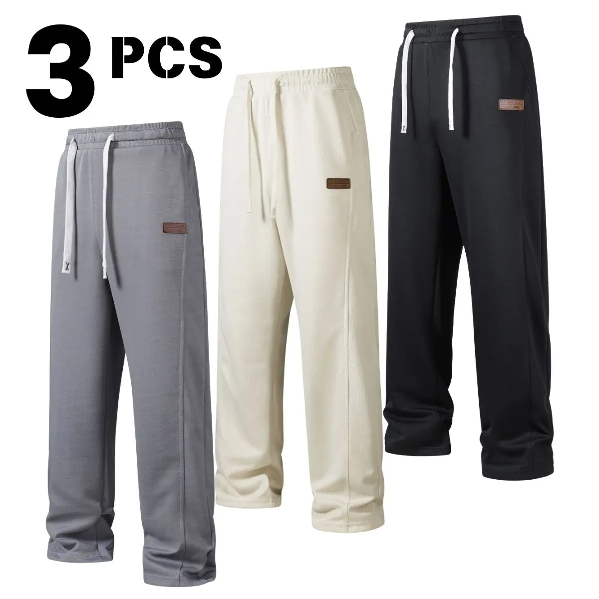 Men's Solid Color Straight-Leg Sweatpants with Elastic Drawstring Waist and Pockets, Casual Comfy Stretchy for Daily Wear, Menswear, Polyester, Basics