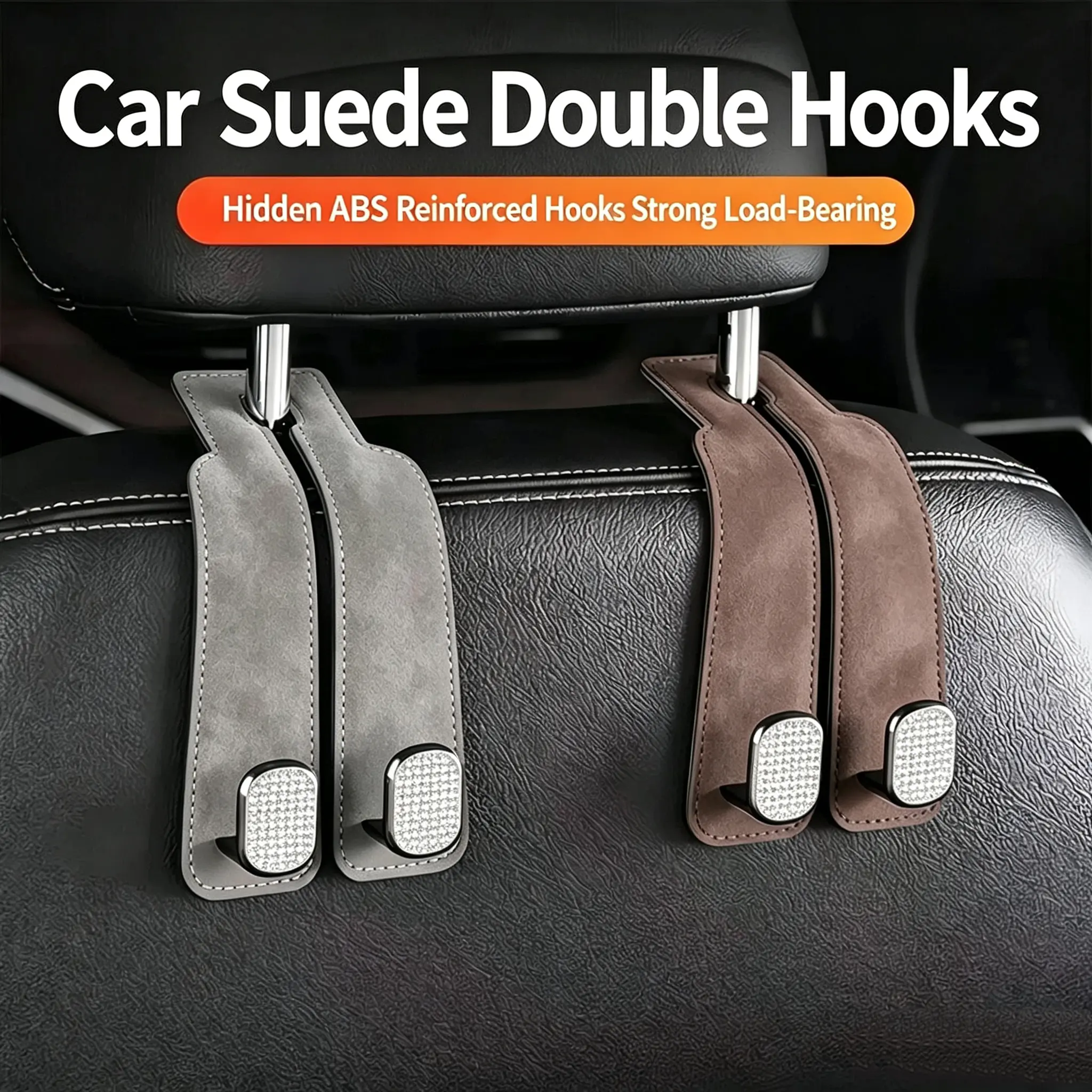 Car rear seat storage hook, suede zinc alloy ABS double-head hook 2-piece