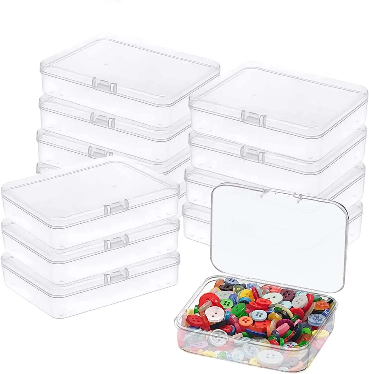 12-Pack Transparent Polypropylene Stackable Mini Organiser Boxes (3.5x2.4 In) - Plastic Rectangle Storage Containers with Lids for Crafters’ Small Items, Beads, Jewelry
