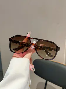 New Women's Luxurious Dual Beam Large Frame Fashion Sunglasses, Stylish Glasses, Trendy Frog Style Irregular Legs Simple Vintage Glasses