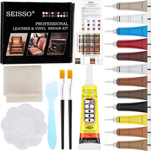 [Summer Sale] SEISSO 12-Colors Leather Repair Kit, with Glue and Backing Fabric, for Couch Furniture Car Seat, Repair Tear Scratch, Leather Repair Paint Gel, Provide Color Matching Guide and Instructions