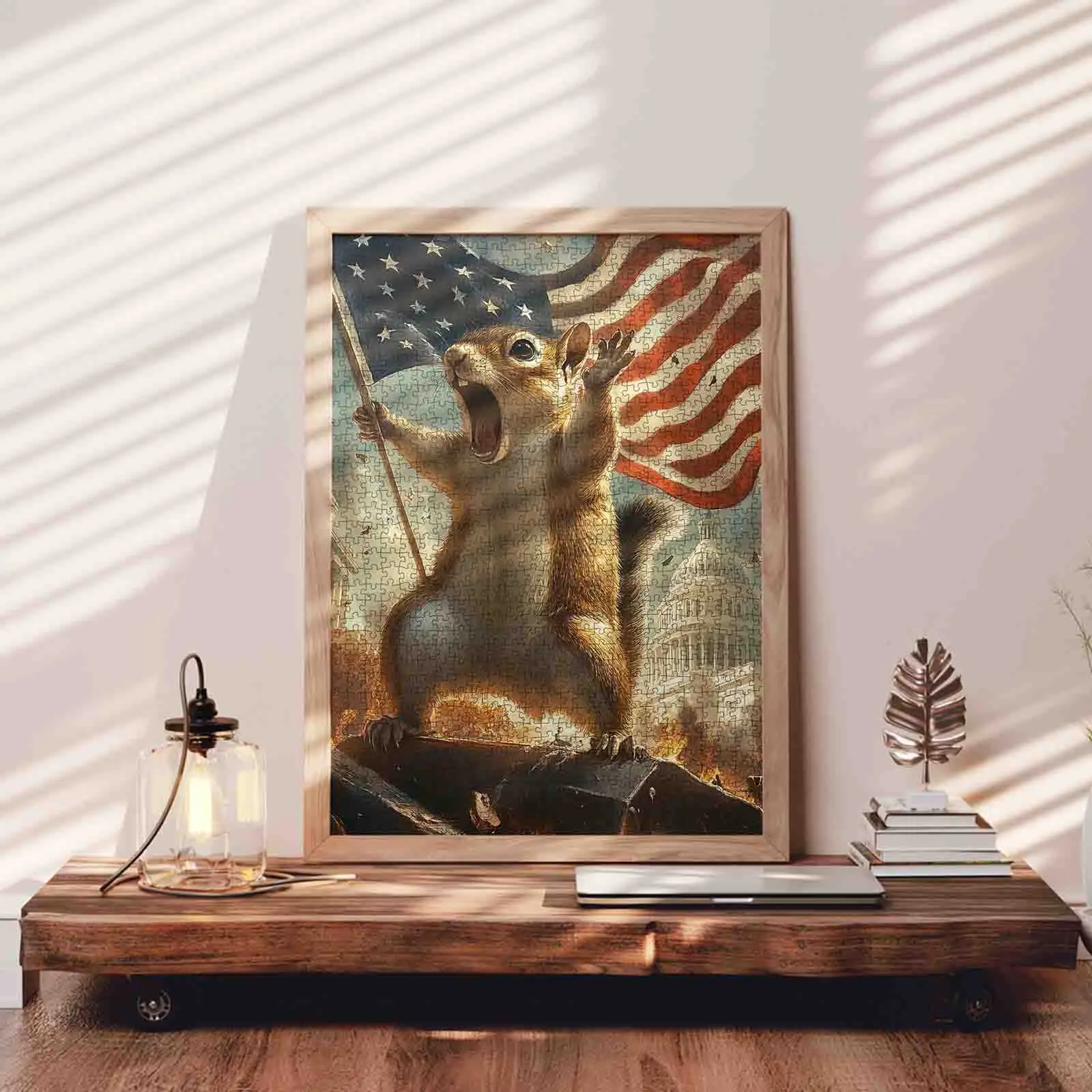 1000-Piece Vibrant Patriotic Squirrel with Flag Animal Shape Puzzle, Adult Stress Reliever Brain Game, Unique Birthday Gift & House Decoration Craft (27.5x20in/70x50cm)