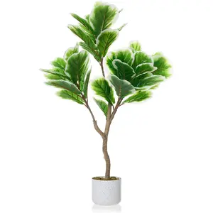 100cm/155cm Fiddle Leaf Fig Artificial Tree with White Planter Pot,Artificial Fiddle Leaf Fig Tree for Indoor and Outdoor Home Office Decor