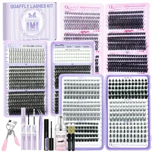 DIY Lash Extension Kit 1613Pcs Natural and Volume Lash Clusters Spike +Bottom Eyelashes with Lash Bond and Seal Remmover Tweezers Cleansing Mousse Cleaning brush*2 Lash Curler for Beginners at Home by QUAFFLY Eyelash Bond Glue