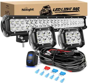 Nilight 20 Inch126W Led Light Bar Spot Flood Combo 2PCS 4 Inch 18W Led Pods Flood Boat Lights Driving Fog Lights Work Light for Trucks With 16AWG Off Road Wiring Harness- 3 Leads Car Accessories Vehicle  dealsforyoudays