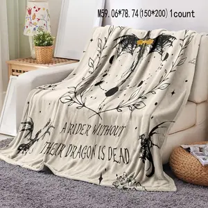 Dragon Knight Pattern Blanket, Soft Comfy Blanket, Soft Warm Throw Blanket, Air-conditioned Room Blanket, Warm Nap Blanket for Home Office Travel, Flannel Throw Blanket, Slogan Print Blanket, Halloween-280GSM