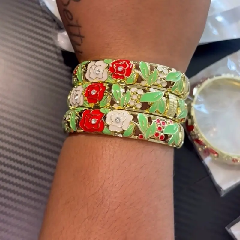 Exotic Bangle's - Colorful Floral Design with Multicolored Stones and Gold Tone Finish