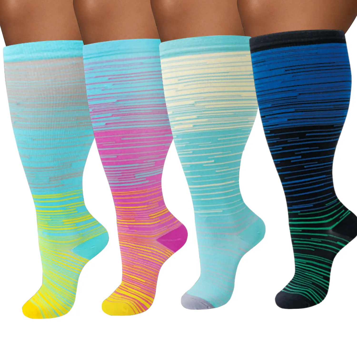 4 Pairs Plus Size Compression Socks for Men & Women-15-20mmHg Wide Calf  Knee High 2XL-4XL – Moisture-Wicking, Non-Slip for Sports, Travel & Daily Wear
