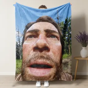 Funny Red Dead Redemption 2 Arthur Morgan Close-Up Meme Fleece Blanket – Hilarious RDR2 Protagonist Face Plush Throw, Perfect for Game Fans & Meme Lovers