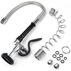 Valve with 20" Flexible Stainless Steel Hose & Pre-Rinse Overhead Spring, Commercial Faucet Flexible Hose with   Replacement Kit For 20" 21" 25" 27" Height Comercial Sink Faucet