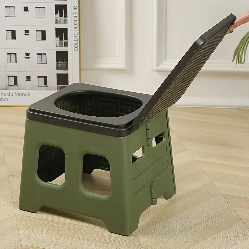 Portable Folding Toilet for Camping, Travel, Emergency Use, Odor-Resistant Durable PP Material, Compact Design with Lid and Waste Bin, Camping Equipment, Foldable Camping Toilet, Portable Potty /