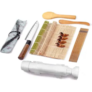 Sushi Making Kit for Beginners, All in One Sushi Maker Set with Sushi Mats Bamboo Roller, Sushi Bazooka, Chopsticks, Paddle, Spreader, Sushi Knife, Chopsticks Holder,  Sushi Kit for Home