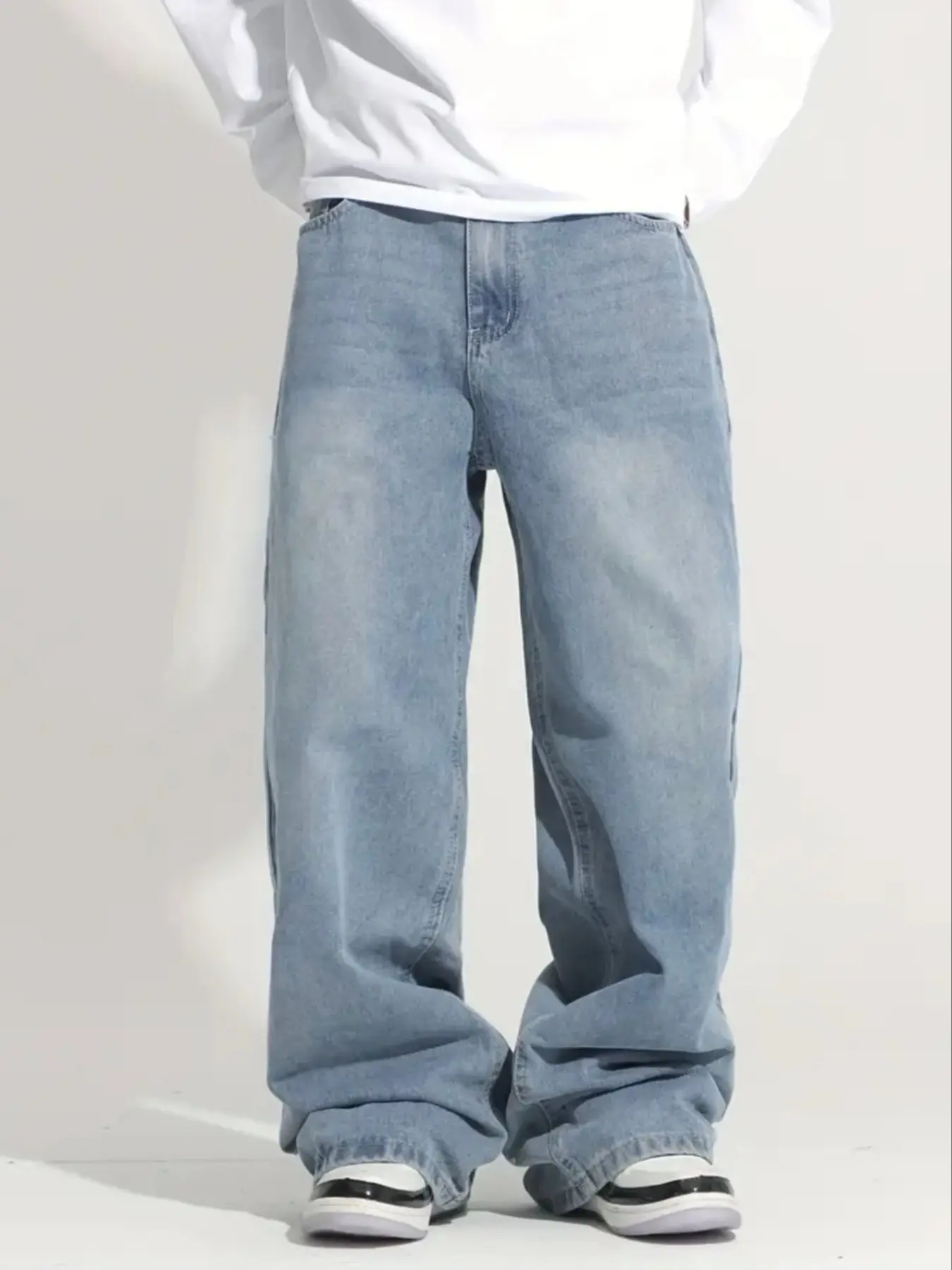 Vintage Blue Fashion Loose Fit Jeans with Pockets, Washed Craftsmanship, Streetwear Pants, Perfect Gift for Boyfriend and Girlfriend, All Seasons Casual Style, Loose Denim