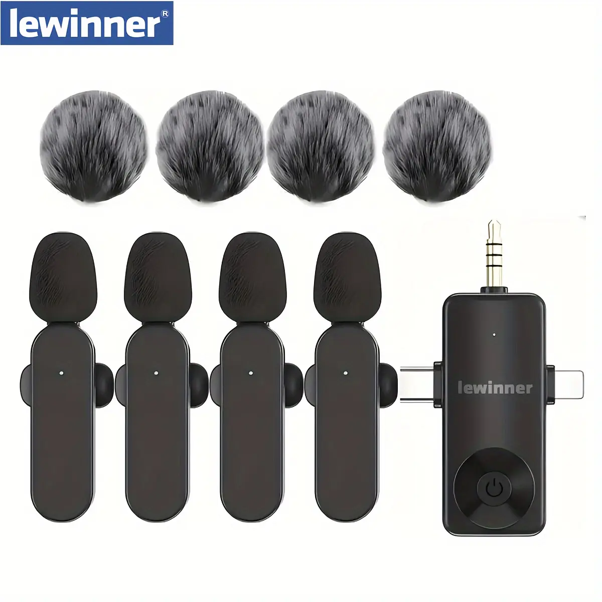 Lewinner Professional Cordless Omnidirectional Clip On Mic - Mobile USB-C Wireless Lavalier Microphone System for Smartphones, Tablets, Laptops, Rechargeable, Ultra-Low Latency, Noise Reduction, Auto Mute, Long Working Time, Live Broadcasts