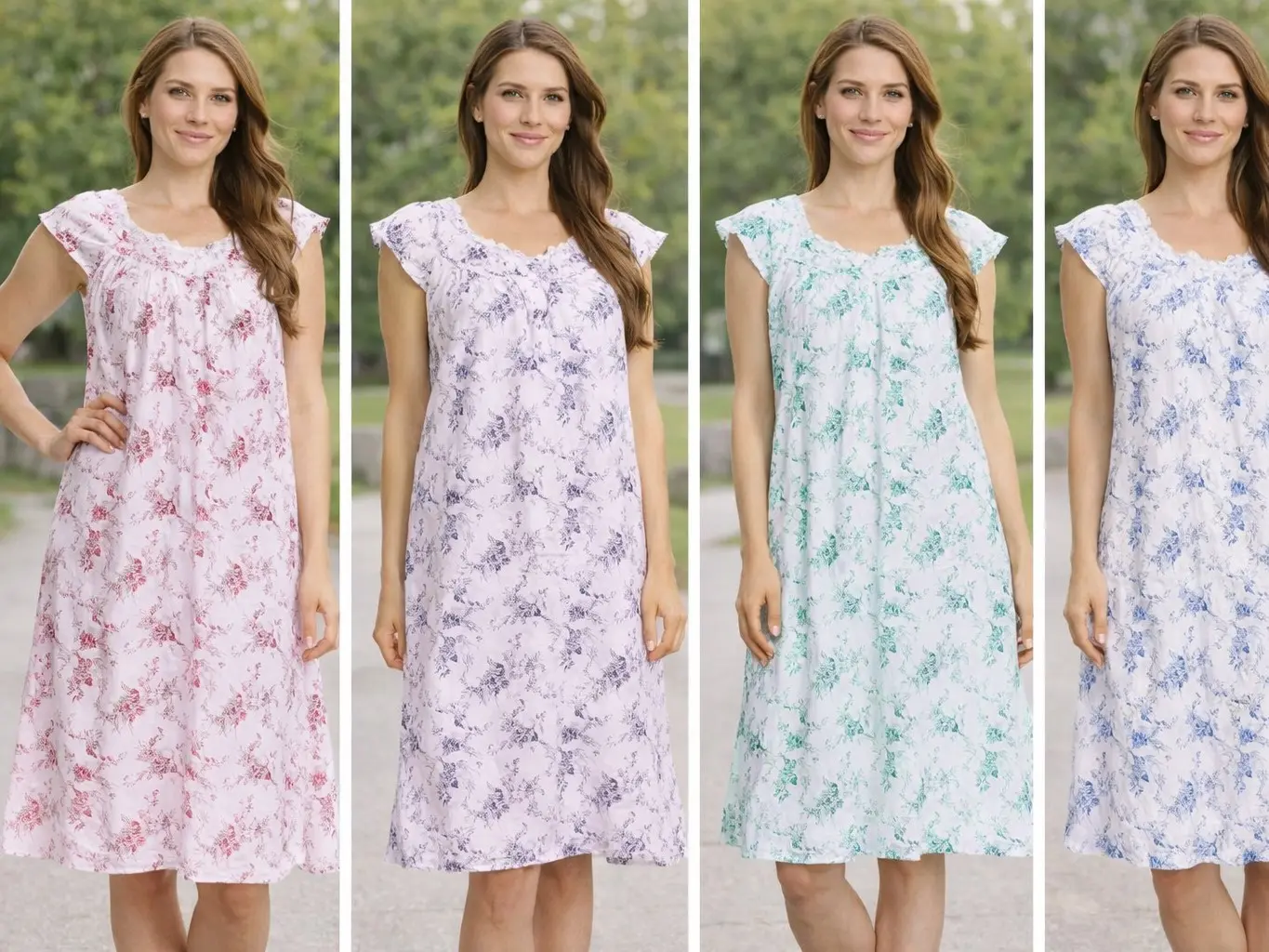 Women's Sleeveless 4-Pack 100% Cotton Knit Floral Nightgowns - Soft Pajama Set, Breathable Elegant Loungewear, Comfortable Homewear Sleepwear
