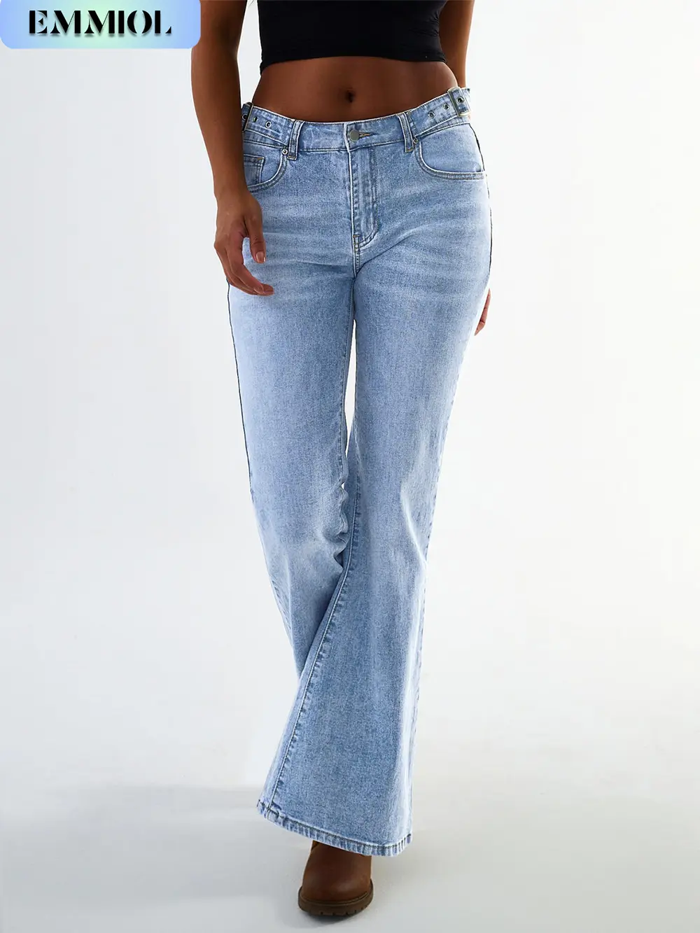 EMMIOL Iverson High Rise Wide Leg Denim Jeans for Women - Flare Bell Bottoms, Stretch Denim, 4-Pocket, Zip Fly, All Seasons Stretch Denim Tights with High Waist