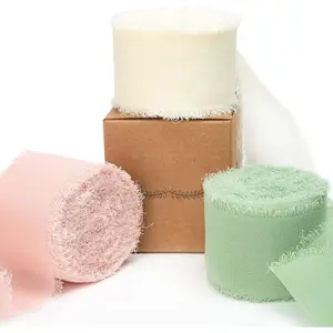 Chiffon Ribbon 1.5 inch x 30 Yard  Silk Ribbon, /Blush /Sage Green Fringe Chiffon Ribbon for Wedding Invitations, Bridal Bouquets Wrapping, Flower Arrangement Decoration