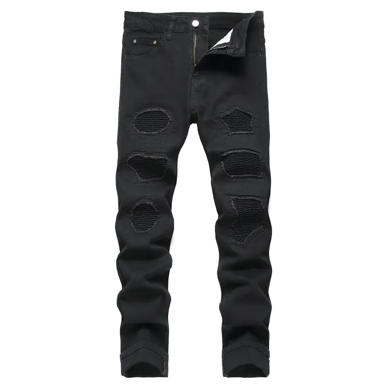 JUNBAOSS Men's Slim Fit Stretch Jeans Patch Ripped Jeans for Men, Distressed Straight Leg Casual Fashion Comfort Flex Skinny Waist Denim Pants, Menswear Classic Street Style Cotton Fabric Jean Natural Hipster Personalized Stylish Trouser backtoschool