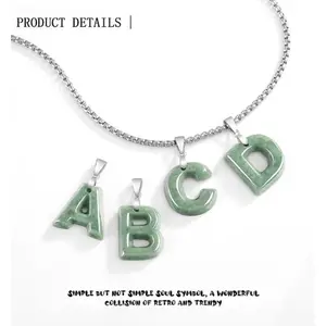 Personalized Natural Jadeite Letter Pendant Necklace – Custom Initial Jewelry for Men & Women Elegant Unisex Trendy Accessory Perfect for Minimal Style Lovers & Gifts