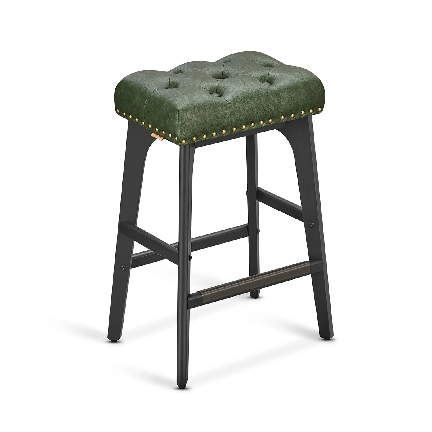 VASAGLE Bar Stools Set of 2, Counter Height Saddle Bar Stools, 26-Inch Backless Kitchen Stools with Wood Legs