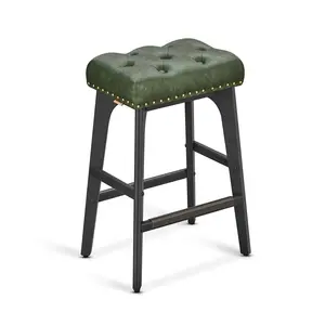 VASAGLE Bar Stools Set of 2, Counter Height Saddle Bar Stools, 26-Inch Backless Kitchen Stools with Wood Legs