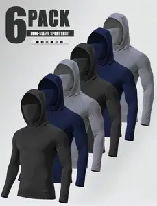 [NEW 6pcs] 2026 Men's Quick-Dry Sports Hoodies Face Mask Breathable Sun Protection for fishing,outdoor, Running Activewear T Shirt Minimalistic Activewear
