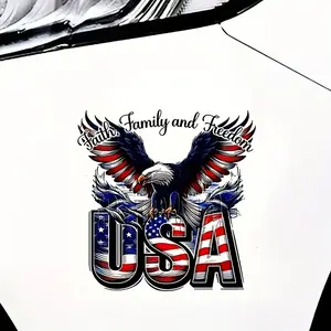 1PC  American Totem Eagle and Flag Design and Faith Family Free English Car Sticker Adhesive Vinyl Decal Easy To Apply Without Leaving A Trace Suitable for Cars with Triangular Windows  Motorcycles  Laptops  Patriotic Themed Decorative Stickers