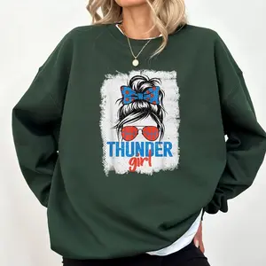Vintage Thunder Girl Messy Bun Retro Sports Fan Team Spirit Sweatshirt
