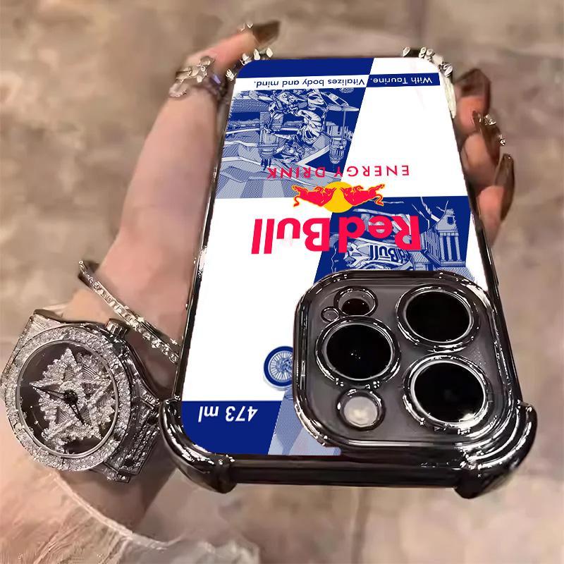 Redbull Energy Drink Challenger Edition Collection Style Electroplated TPU Casing For iphone 16 15 14 13 12 11 X XS PRO PLUS MAX Four Corners Anti - Fall Soft Silicone Gift Shockproof Protection Anti - Drop Protective Protector Phone Cases Shell Cover
