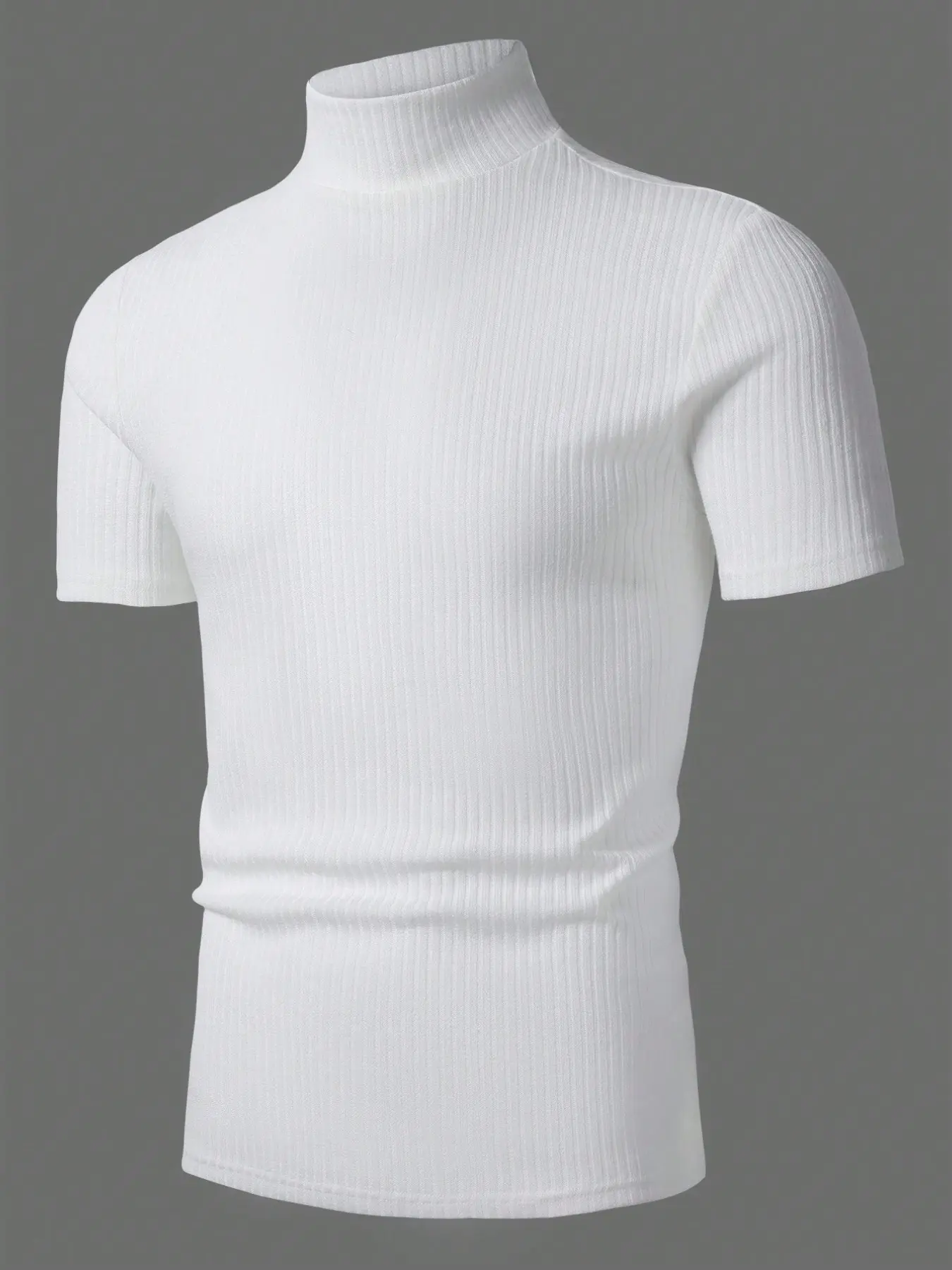 Men's Ribbed Stand Collar Short Sleeve Plain Casual Slim Fitting Minimalist T-Shirt, Casual Style Tee, Menswear, Outdoor Wear, Summer Mock Neck Top, Fall Suitable, Casual Comfy Streetwear