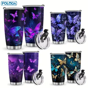 Foloda 1pc Awesome Hot Selling Fancy Purple/Blue Butterfly Tumbler Jewelry Style Glitter Butterfly Lover 20oz Tumbler Stainless Steel Tumbler Gift for Women Friend Daughter Sister Mom Christmas Birthday Travel Cup Car Cup Insulated Coffee Mug