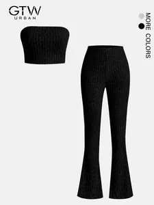 Women's Basic Versatile Elastic Knit Bralette Set, Casual Fitted Style, All Seasons Wear, Moderate Fabric Thickness