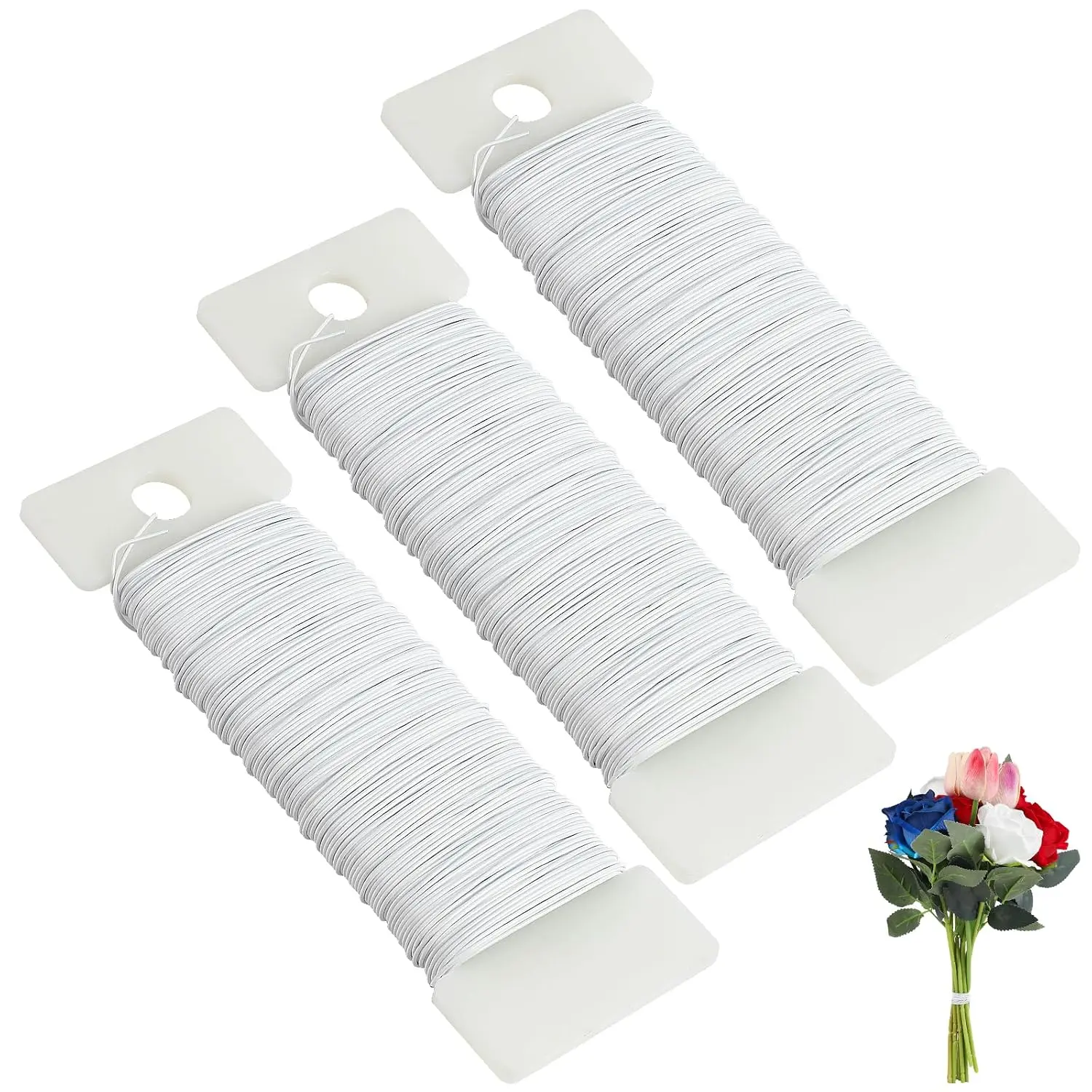 DIY Floral Wire Supply - 22-Gauge White Iron Coated Floristry Wire, 3 Pedal Rolls (115yd Each) for Flower Arrangement, Christmas Wreath Making Specialty DIY Craft Supplies