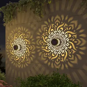 Solar Outdoor Wall Light Waterproof Spotlight Mandala Pattern Sensor Garden Light Villa Iron Wall Hanging Lantern Light