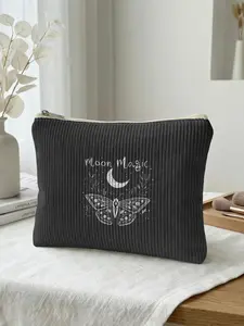 Moon Pattern Printed Makeup Bag, Lightweight Zipper Lined Cosmetic Pouch, Multifunctional Beauty Organizer for Toiletries and Accessories