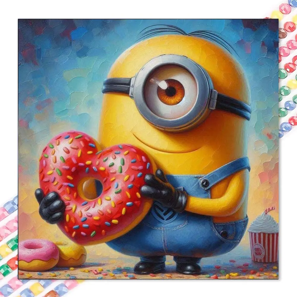 1 set of DIY diamond painting kit, 5D diamond art set, DIY decoration Minions donut mosaic, diamond art, DIY art home decor, suitable for Christmas.