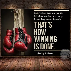 Rocky Balboa Quotes Art  Red Boxing Gloves Poster Inspirational Gym Wall Decor Print