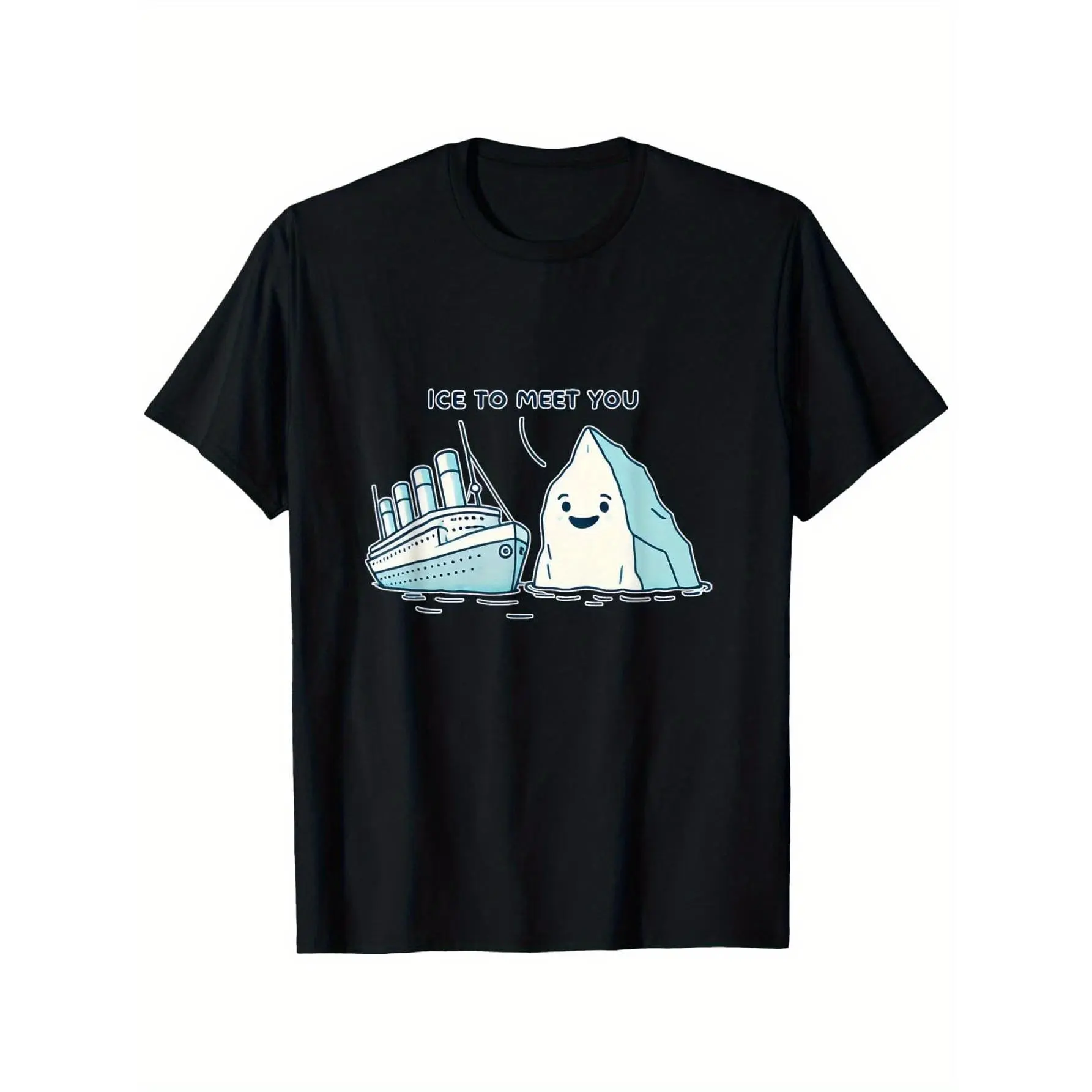 [100% Cotton] 100% Cotton [ Lightweight Design] Titanic Ship & Iceberg Graphic T-Shirt - 100% Cotton, Heavyweight 180g, Black Crewneck Short Sleeve, S-XXXL Regular Fit, Vintage Memorabilia Design for Men and Women, Casual WearPlayful DesignStretchy Fabri