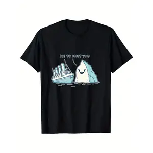 [100% Cotton] 100% Cotton [ Lightweight Design] Titanic Ship & Iceberg Graphic T-Shirt - 100% Cotton, Heavyweight 180g, Black Crewneck Short Sleeve, S-XXXL Regular Fit, Vintage Memorabilia Design for Men and Women, Casual WearPlayful DesignStretchy Fabri