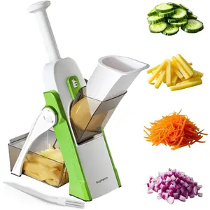 Safe Mandoline Slicer for Kitchen, Potato Slicer, Vegetables Slicer and Chopper, French Fry Cutter, Adjustable Thickness, Dishwasher Safe Chopping Artifact Gift (Green)