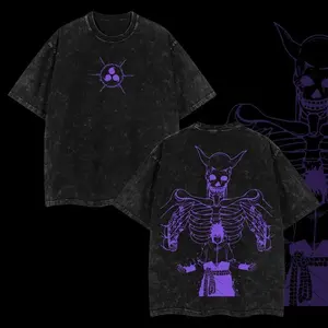 Men's Uchiha Sasuke x Susano Naruto Anime Oversized Short-Sleeve Ribbed Cotton Tee - Baggy Menswear Apparel, Seamless Acid-Washed Fabric, Double-Printed Dark Vintage Streetwear Top, Valentine's Day Gift