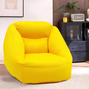 Kungsofa Ergonomic Inflatable Lazy Sofa in Yellow Cotton-Linen Fabric Removable Washable with Air Pump Foldable Portable 500lb Weight Capacity 104 x 102 x 75 cm Large Size Full-Body Support for Relaxation Ideal for Dorm Apartment Living Room Picnic