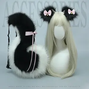 Handmade Girl Halloween Cosplay Set Anime Fluffy Cute Fox Cat Wolf Ear Tail Hair Animal Lolita Party Show Accessories Cosplay