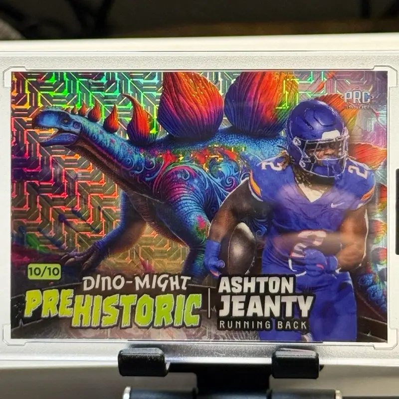 2024 Wild Card Dino-Might Prehistoric PRC Ashton Jeanty Stegosaurus Mojo Trading Card, numbered 10/10