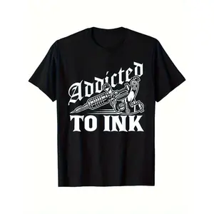 NEWAddicted to Ink Tattoo Lover Tattoo Artist T-shirt, Black Crew Neck T-shirt, Beautiful Print, Ideal for Sports and Leisure Activities
