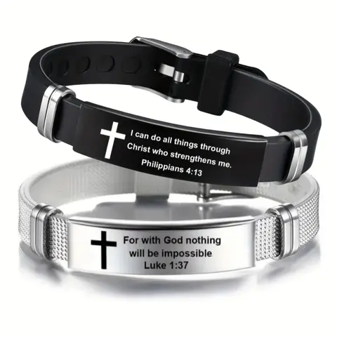 Laser Engraved Christian Scripture Bracelet - Stainless Steel with Adjustable Silicone Strap and Gift Box